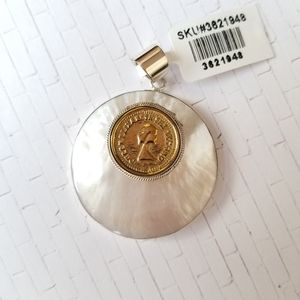 Mother of Pearl and Coin Pendant Sterling Silver